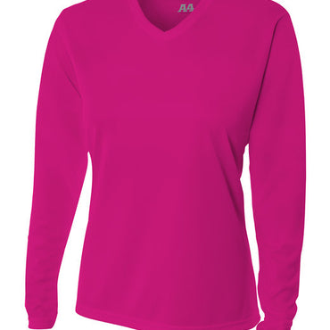 NW3255 A4 Ladies' Birds-Eye Mesh Long Sleeve V-Neck T-Shirt