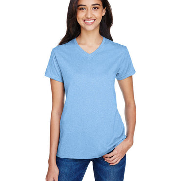 NW3381 A4 Ladies' Topflight Heather V-Neck T-Shirt