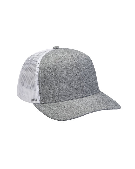 PV102 Adams Heather Woven/Soft Mesh Trucker Style Cap