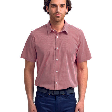 RP221 Artisan Collection by Reprime Mens Microcheck Gingham Short-Sleeve Cotton Shirt