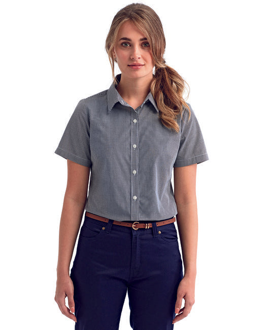 RP321 Artisan Collection by Reprime Ladies' Microcheck Gingham Short-Sleeve Cotton Shirt