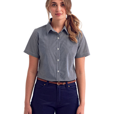 RP321 Artisan Collection by Reprime Ladies' Microcheck Gingham Short-Sleeve Cotton Shirt