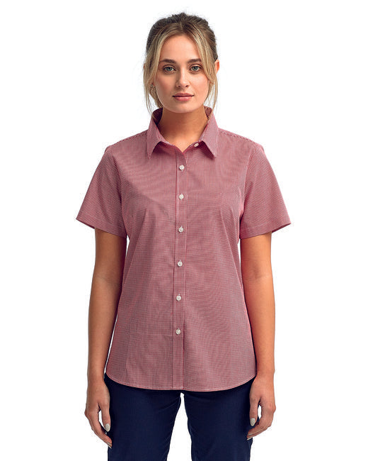 RP321 Artisan Collection by Reprime Ladies' Microcheck Gingham Short-Sleeve Cotton Shirt