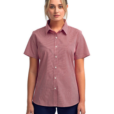 RP321 Artisan Collection by Reprime Ladies' Microcheck Gingham Short-Sleeve Cotton Shirt