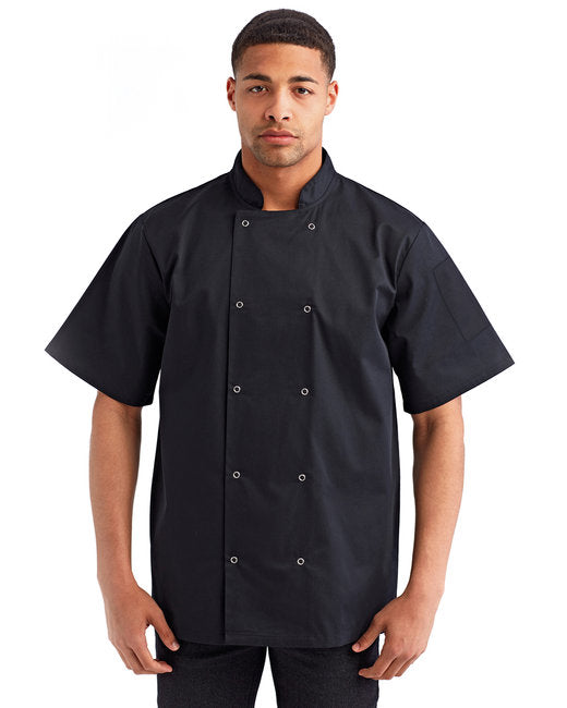 RP664 Artisan Collection by Reprime Unisex Studded Front Short-Sleeve Chef's Jacket