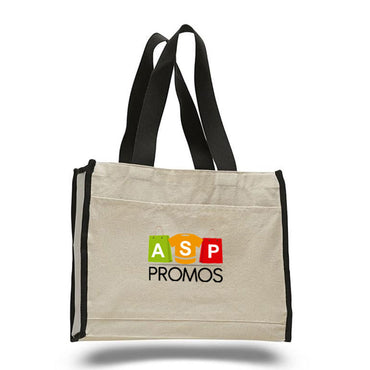 Q-Tees Canvas Gusset Tote Bag with color handles