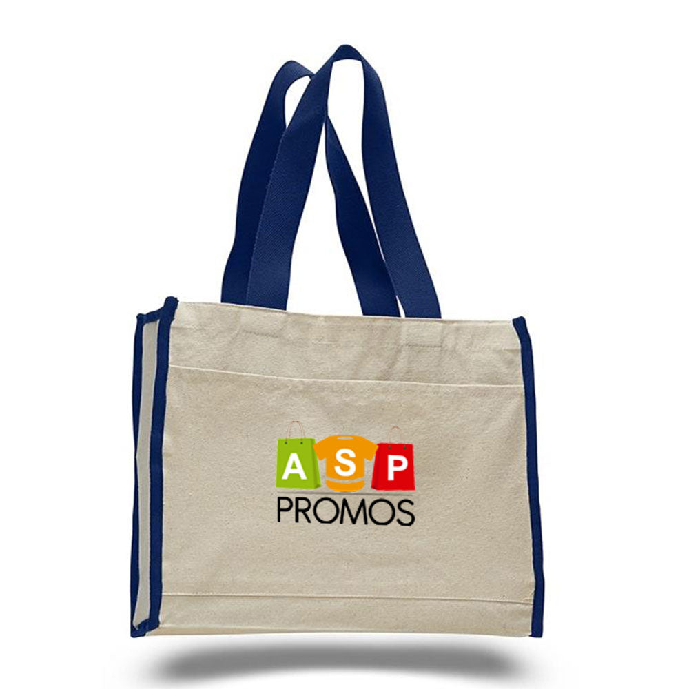 Q-Tees Canvas Gusset Tote Bag with color handles