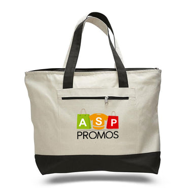 Q-Tees Canvas Zipper Tote Bag (with color handles)