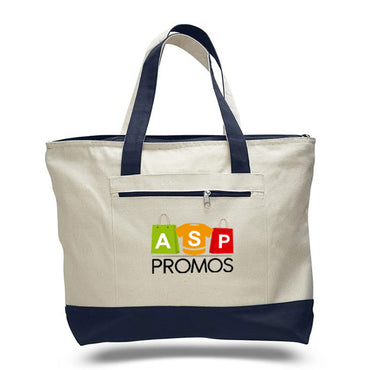 Q-Tees Canvas Zipper Tote Bag (with color handles)