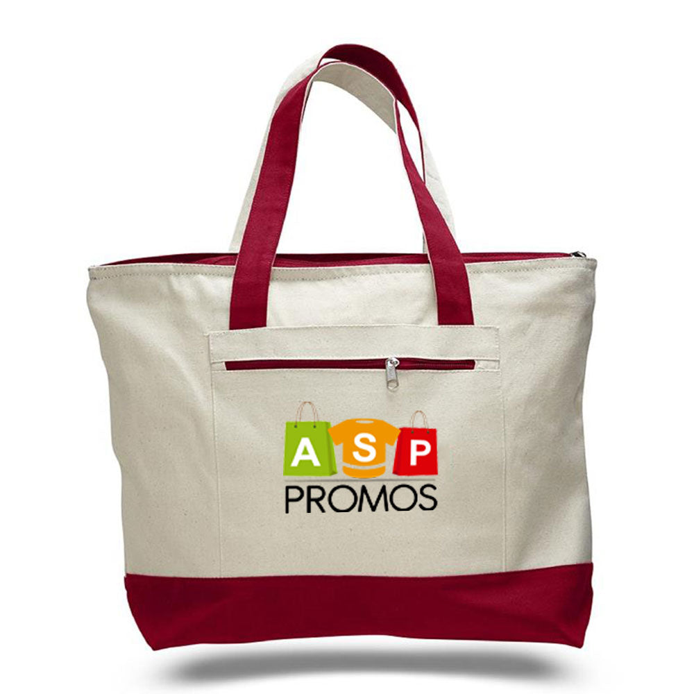 Q-Tees Canvas Zipper Tote Bag (with color handles)