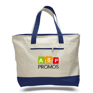 Q-Tees Canvas Zipper Tote Bag (with color handles)