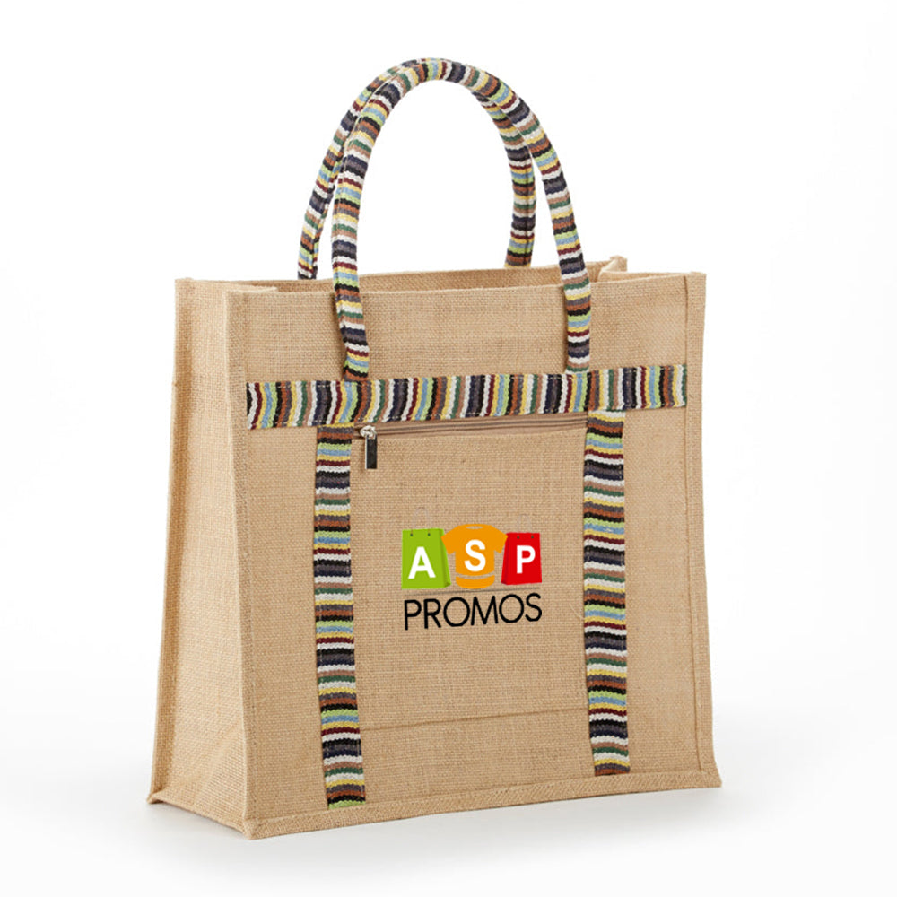 All natural stylish double zipper jute bag 15x13x6